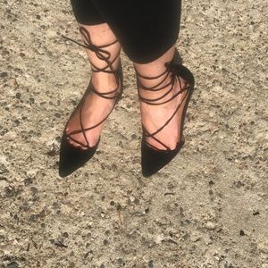 Steve Madden Black Lace Up Ballet Flats